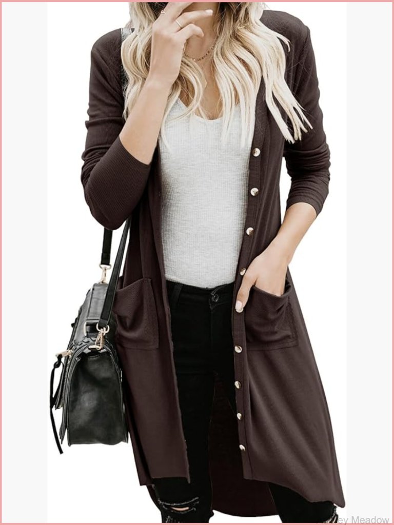 Women's Open Front Cardigan Button Down High Low Hem Knitted Cardigan With